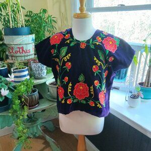 Purple Velvet Huipil Traditional Blouse from Tehuantepec Frida Kahlo M-XL